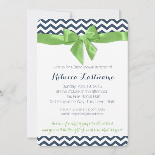 Green Bow en Zigzag Baby shower Kaart (Voorkant)