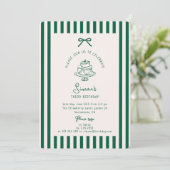 Green Bow, Striped Green Anniversaire Invitation (Debout devant)