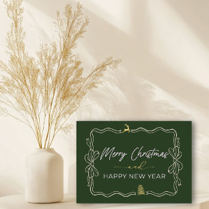 Green Bow & Trees Doodles Holiday Gevouwen Kaart