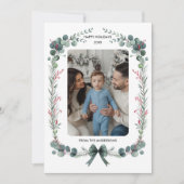 Green Bow Waterverf Botanische Kerstfoto Feestdagenkaart (Voorkant)