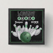 Green Bowling Party Vierkante Button 5,1 Cm (Voorkant)