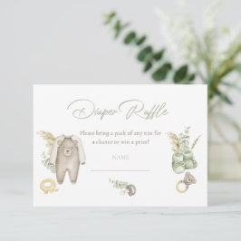 Green Boy Baby shower Diaper Raffle Card Kaart