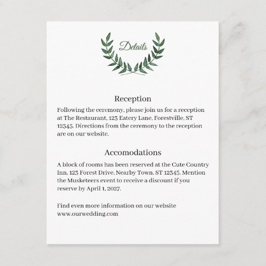 Green Branches Detail Card Informatiekaartje (Voorkant)