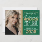 Green & Bronze Gold Graduation Photo Invitation (Devant)
