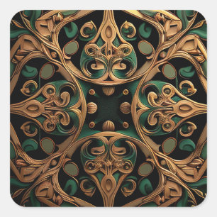 Green Bronze Ornamental Pset Decoration Vierkante Sticker