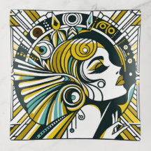Green & Brown Art Deco van een elegante dame