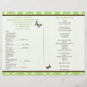 Green Brown Damask Heart Butterfly Wedding Program (Achterkant)
