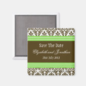 Green Brown Damask Wedding Save the Date Magneet (Voorkant / Achterkant)