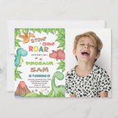 Green Brown Dinosaur Birthday Uitnodigingen met fo (Voorkant)