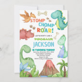 Green Brown Dinosaur Invitations d'anniversaire (Devant)