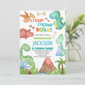 Green Brown Dinosaur Invitations d'anniversaire (Debout devant)