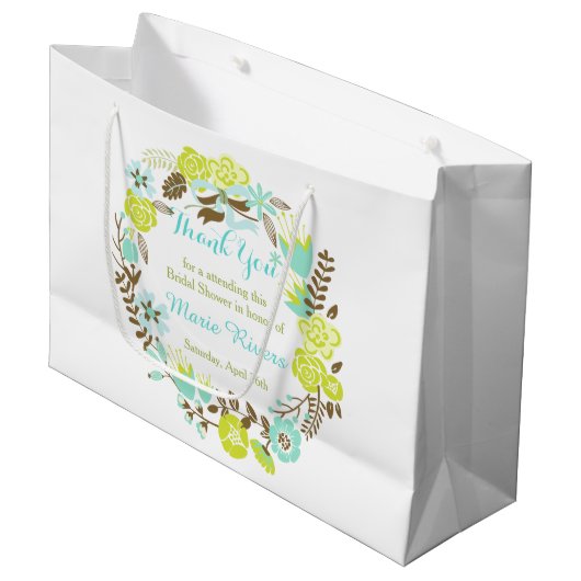 Green & Brown Floral Wreath Bridal Shower Groot Cadeauzakje (Voorkant Gekanteld)