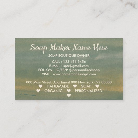 Green Brown Handmade Bath Bomb Soap Maker Visitekaartje (Achterkant)