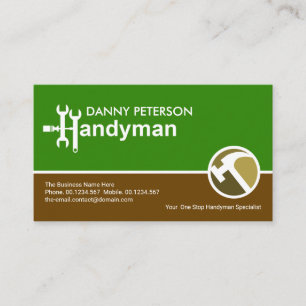 Green Brown Layers Handyman Motif Hammer Logo Visitekaartje