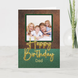 Green & Brown leather Gold Script Dad Birthday Kaart
