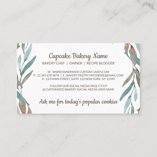 Green Brown Rustic Flower Rolling Pin Bakery Visitekaartje (Achterkant)