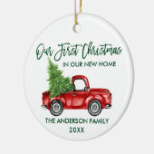 Green Brush Script First Kerstmis New Home Truck Keramisch Ornament (Links)