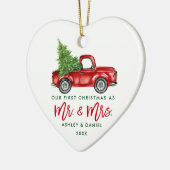 Green Brush Script Red Truck First Kerstmis Keramisch Ornament (Links)