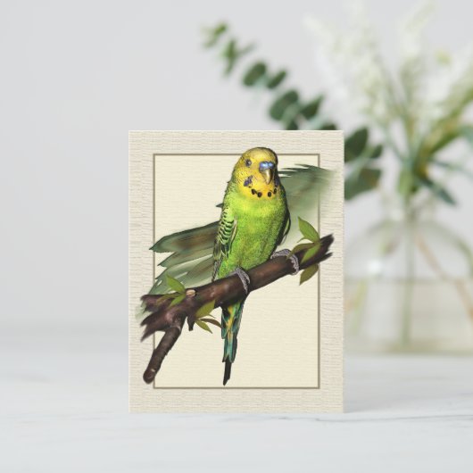 Green Budgie Art Briefkaart (Staand voorkant)