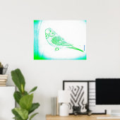 Green Budgie Portrait Poster (Thuiskantoor)
