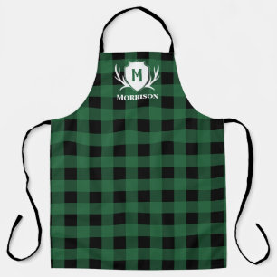Green Buffalo Check Antler Shield Rustige Monogram Schort