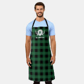 Green Buffalo Check Antler Shield Rustige Monogram Schort (Gedragen)