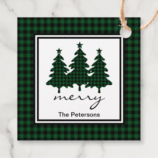 Green Buffalo Check Pine Trees Bedankjes Labels (Achterkant)