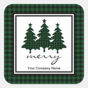 Green Buffalo Check Pine Trees Company Vierkante Sticker