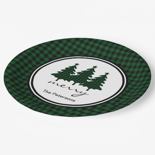 Green Buffalo Check Pine Trees gepersonaliseerd Papieren Bordje (Gekanteld)