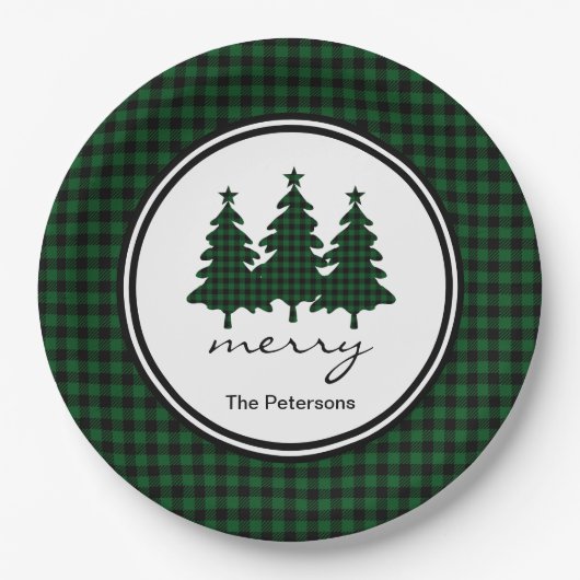 Green Buffalo Check Pine Trees gepersonaliseerd Papieren Bordje (Voorkant)