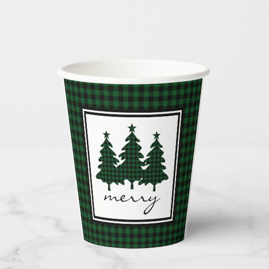 Green Buffalo Check Pine Trees Paper Cups Papieren Bekers (Voorkant)