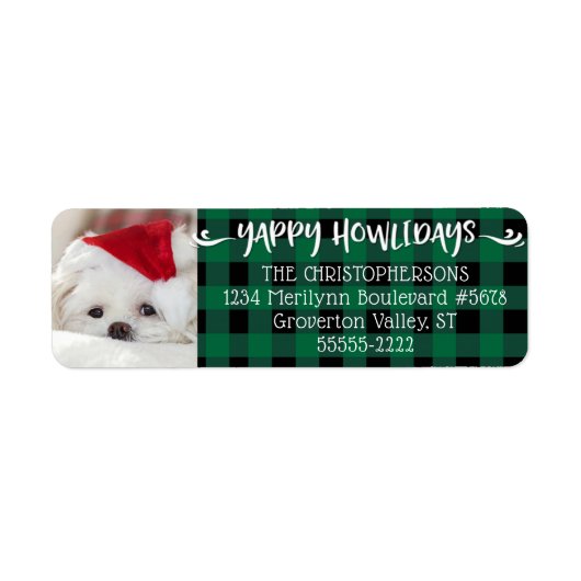 Green Buffalo Check YAPPY HOWLIDAYS Dog Photo Etiket (Voorkant)