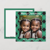 Green Buffalo Plaid Aangepaste Foto Kerstmis Feestdagenkaart (Voorkant / Achterkant)