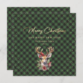 Green Buffalo Plaid Gold Reindeer Snow Feestdagenkaart (Voorkant / Achterkant)