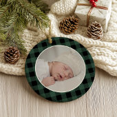 GREEN BUFFALO PLAID NAME Photo Christmas Keepsake