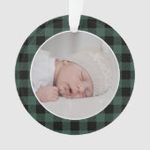 GREEN BUFFALO PLAID NAME Photo Christmas Keepsake Ornament (voorkant)