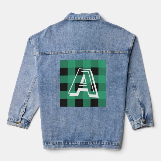 Green Buffalo Plaid Patroon Monogrammed Denim Jacket (Achterkant)