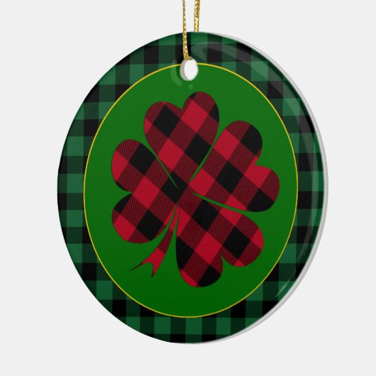 Green buffalo plaid Shamrock, Lucky Clover Charm Keramisch Ornament (Links)