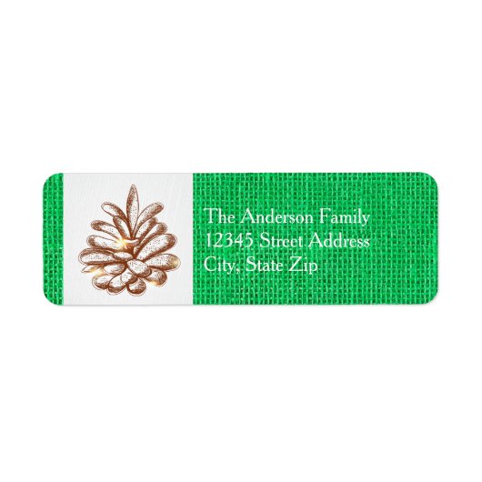 Green Burlap Pinecones Photo-Return Address Label (Voorkant)