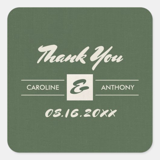 Green Burlap Texture Wedding Bedankt Vierkante Sticker (Voorkant)