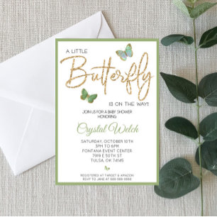 Green Butterfly en Glitter Baby shower Invitation Kaart