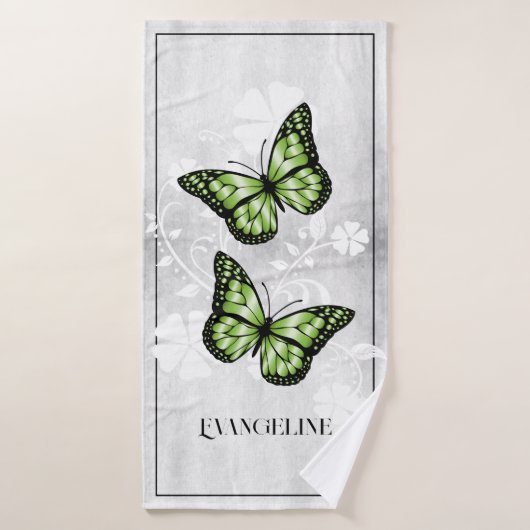 Green Butterfly Floral Bath Towel Set Bad Handdoek (Badhanddoek)