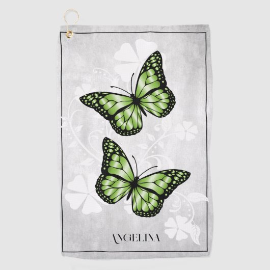Green Butterfly Floral Golf Towel Golfhanddoek (Voorkant)