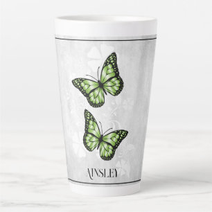 Green Butterfly Floral Personalized Latte Mok