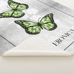 Green Butterfly Floral Personalized Sherpa Blanket Deken