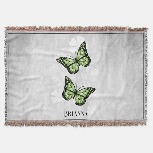 Green Butterfly Floral Personalized Throw Blanket Deken (Voorkant)