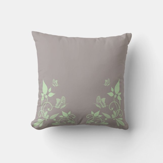 Green Butterfly Floral Pillow Kussen (Voorkant)