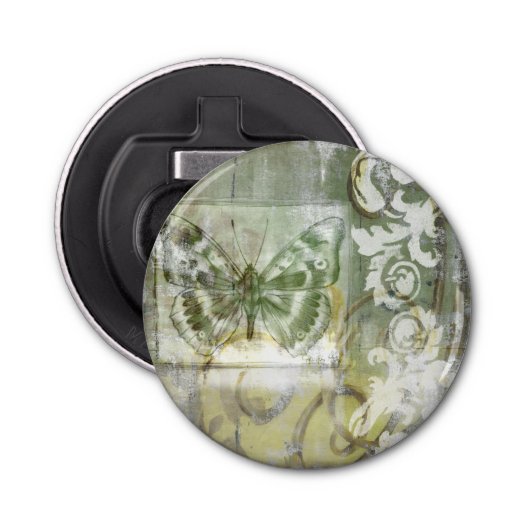 Green Butterfly Inset with Ironwork Gate Button Flesopener (Voorkant)