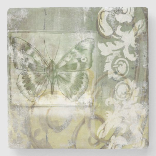 Green Butterfly Inset with Ironwork Gate Stenen Onderzetter (Voorkant)