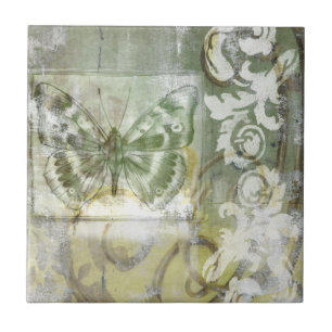 Green Butterfly Inset with Ironwork Gate Tegeltje